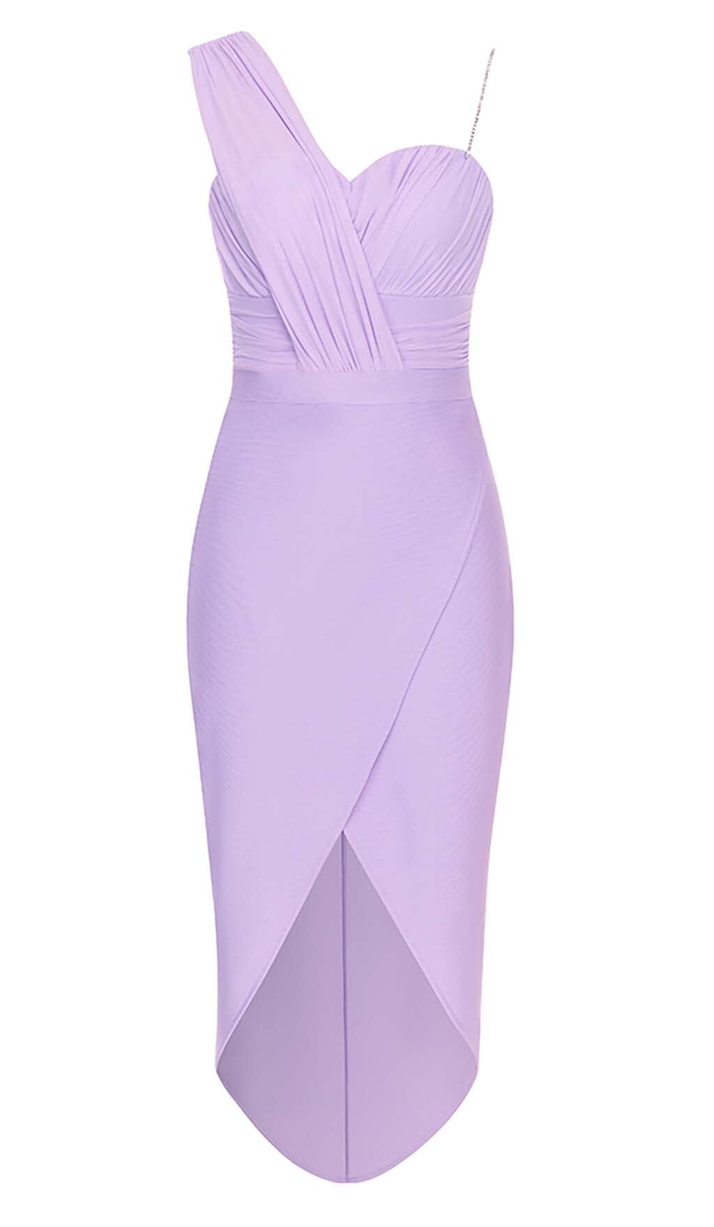 One Shoulder Thigh Slit Midi Dress In Lilac