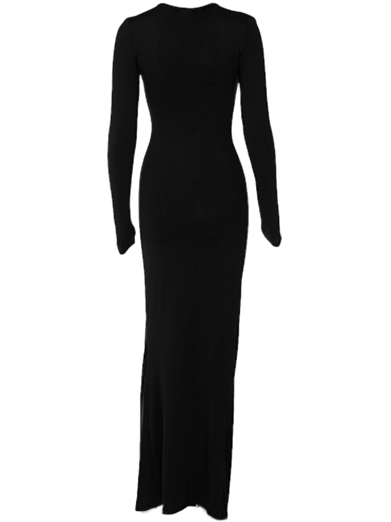 V Neck Ruched Maxi Dress In Black