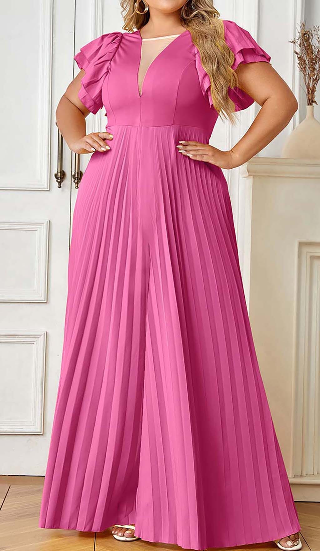 Plunge Plated Maxi Dress In Red