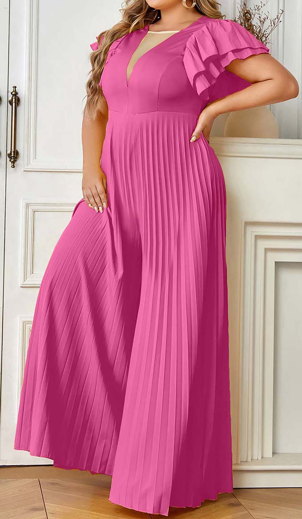 Plunge Plated Maxi Dress In Red