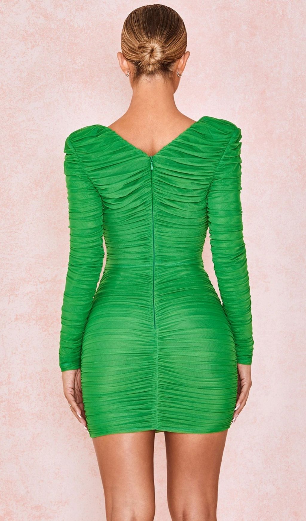 Plunge Ruched Mini Dress In Green