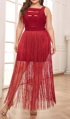 Plus Cutout Tassel Midi Dress In Red