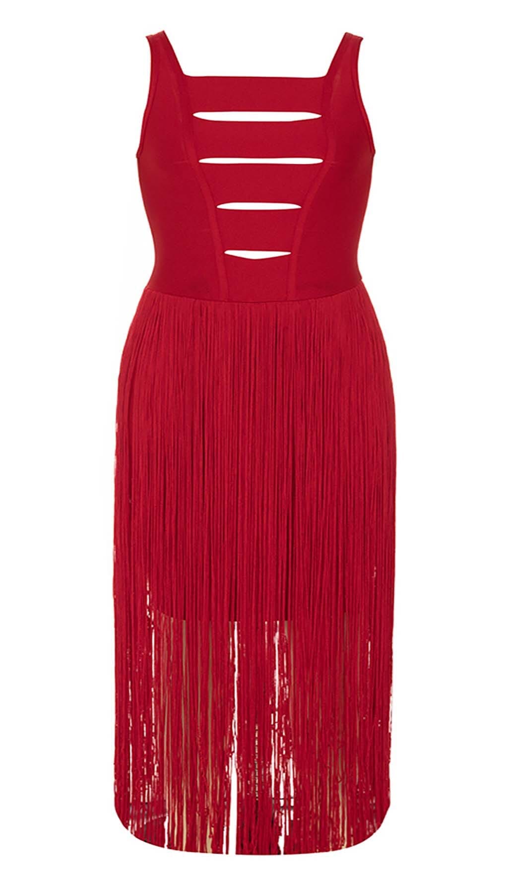 Plus Cutout Tassel Midi Dress In Red