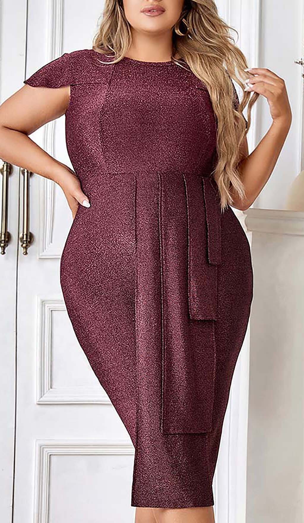 Plus Glitter Midi Dress In Brown