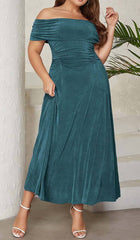 Plus Off Shoulder Midi Dress In Green