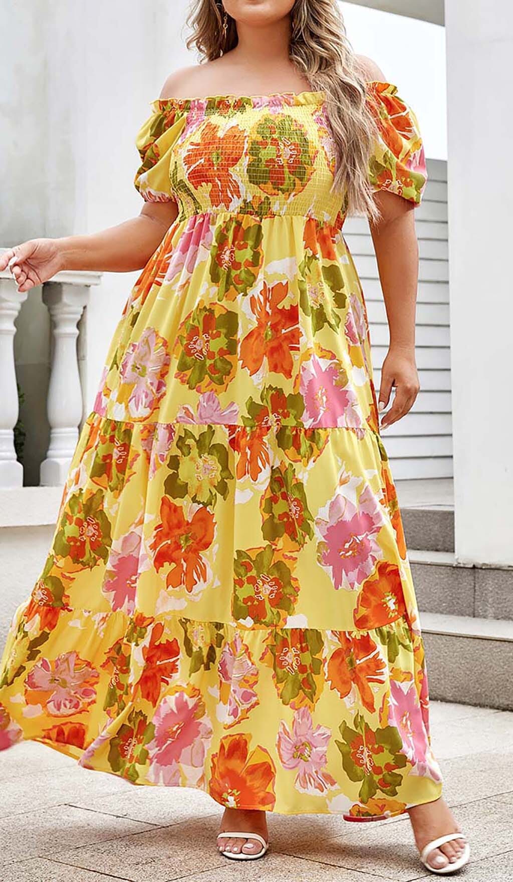 Plus Size Floral Print Midi Dress In Multicolor