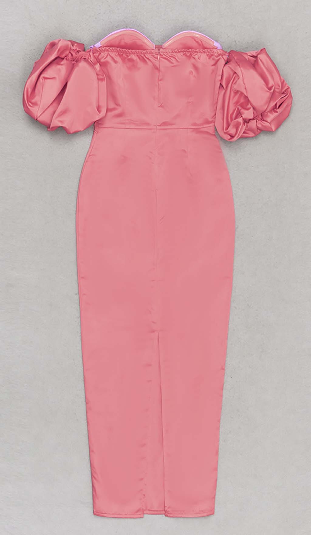 Puff Bodycon Satin Midi Dress In Rose