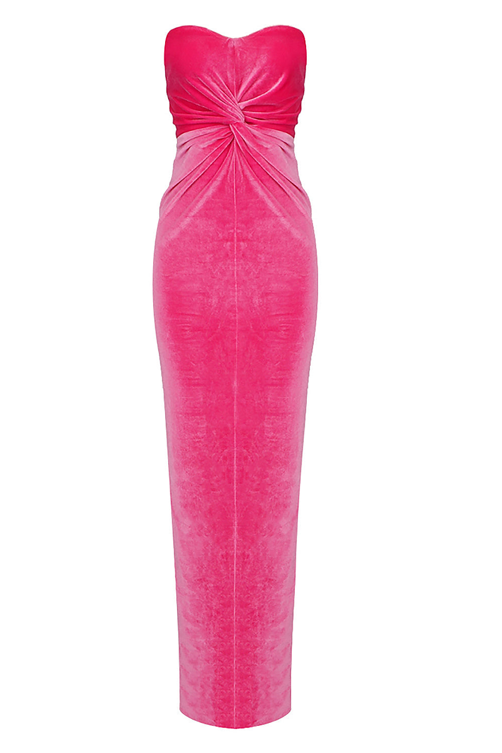 Pink Velcet Strapless Cross Knot Maxi Dress