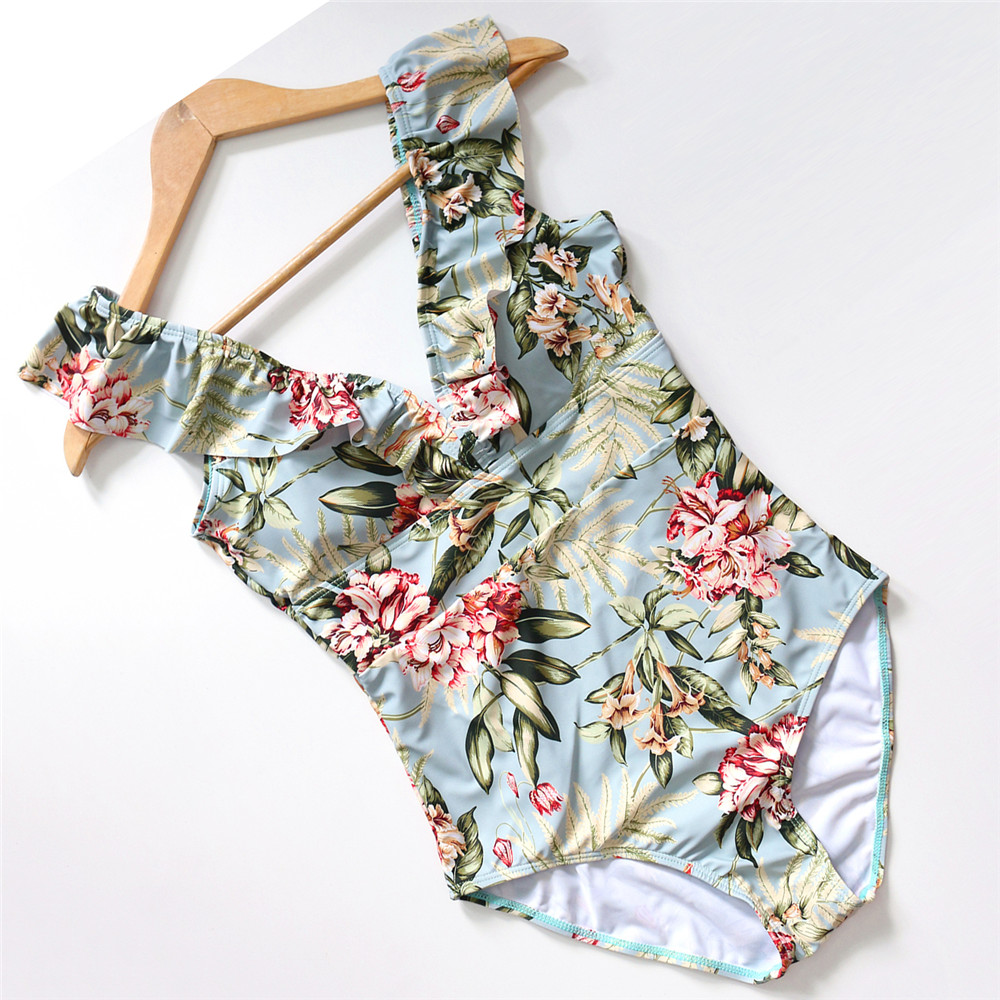 V Neck Ruffled Padded High Waist Monokini