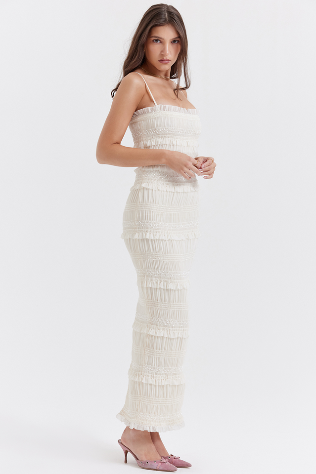 Solana Ivory Sequin Pleat Maxi Dress