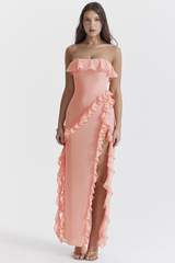 Sarina Apricot Ruffle Maxi Dress