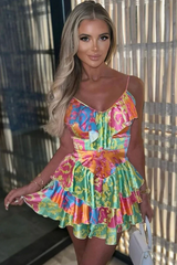 Satin Ruffle V Neck Tiered MIni Sundress