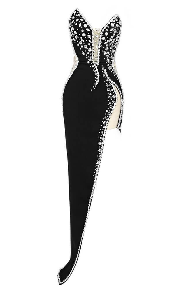 Porsha Diamonate Strapless Maxi Bandage Dress