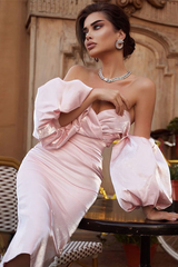 Satin Strapless Midi Dress