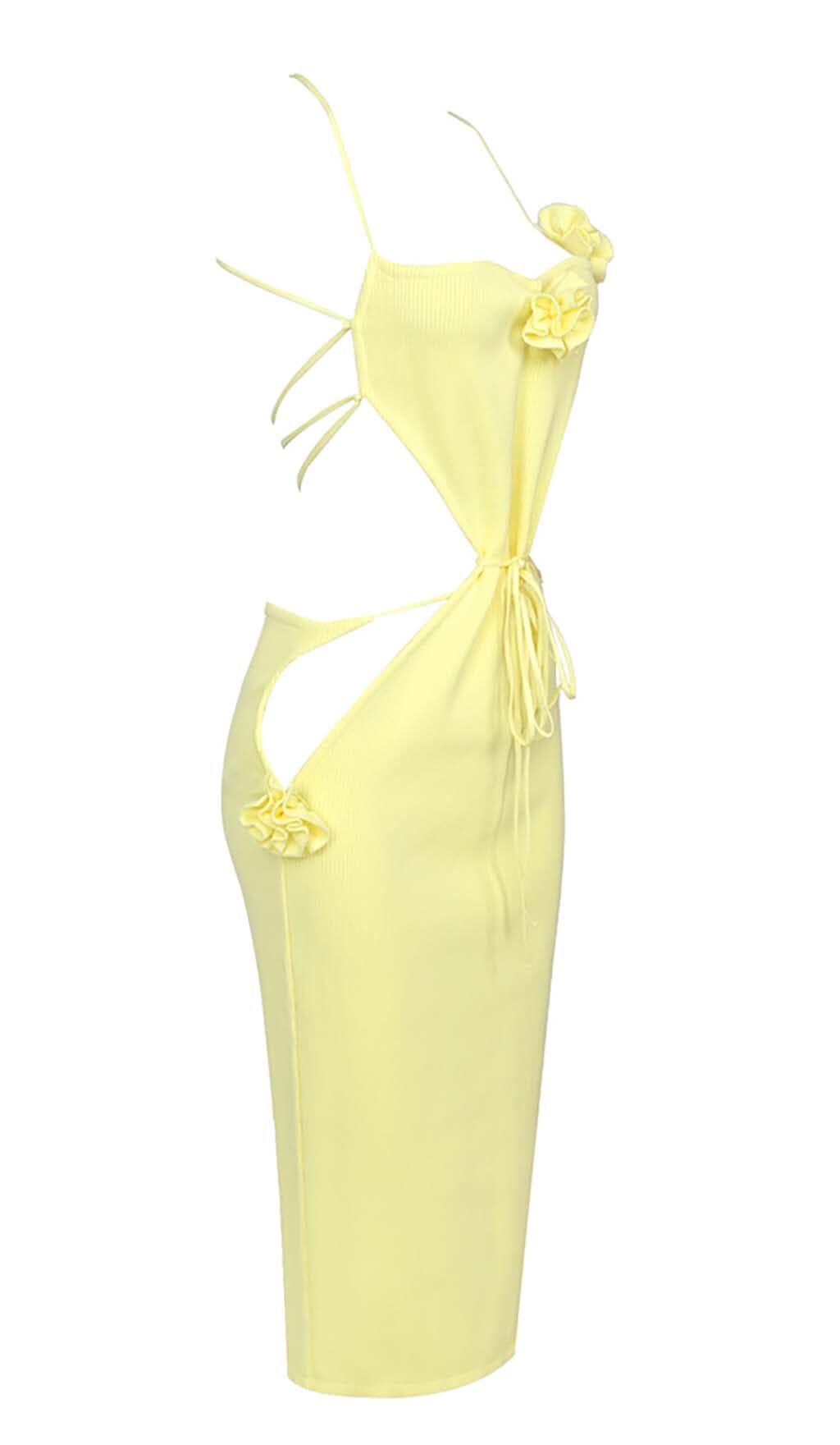 Ribbed Cut Out Midi Dress In YelLow