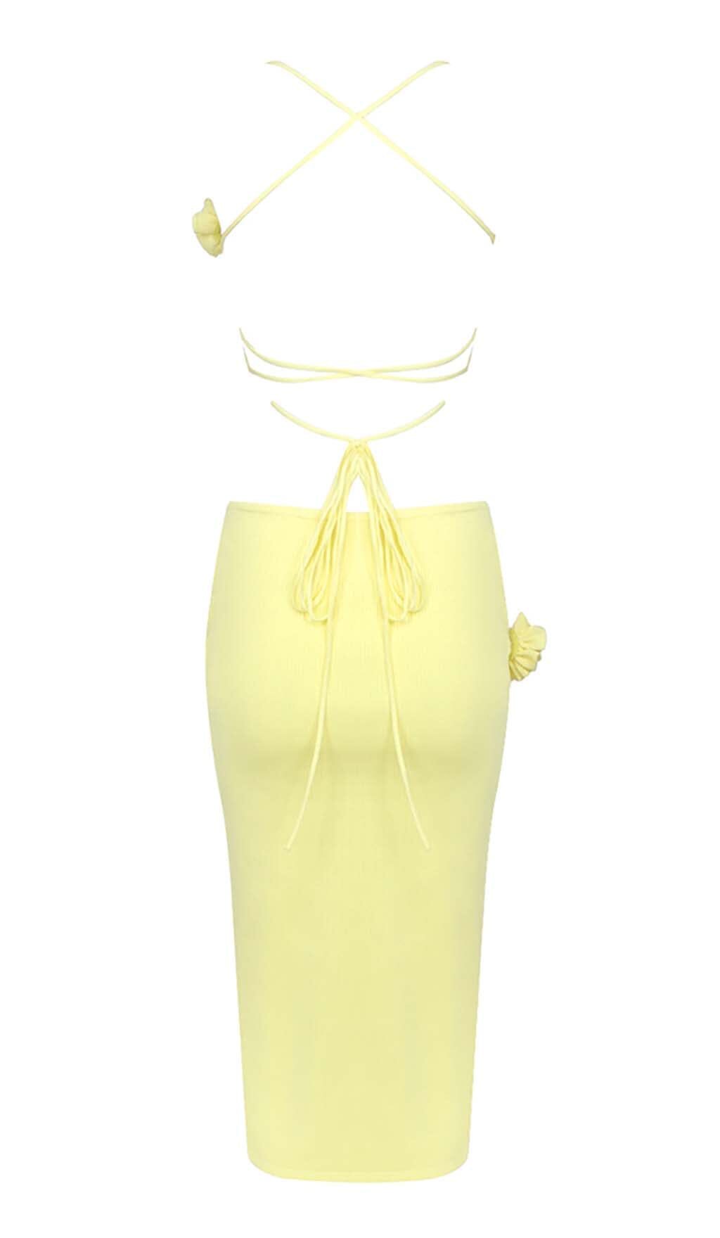 Ribbed Cut Out Midi Dress In YelLow