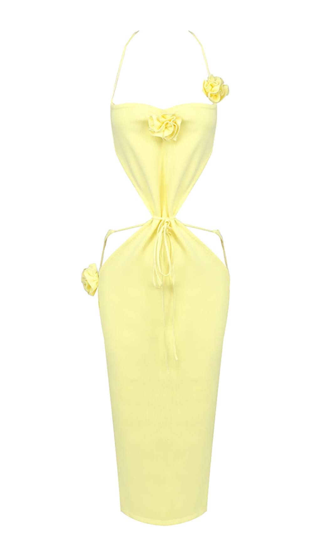 Ribbed Cut Out Midi Dress In YelLow