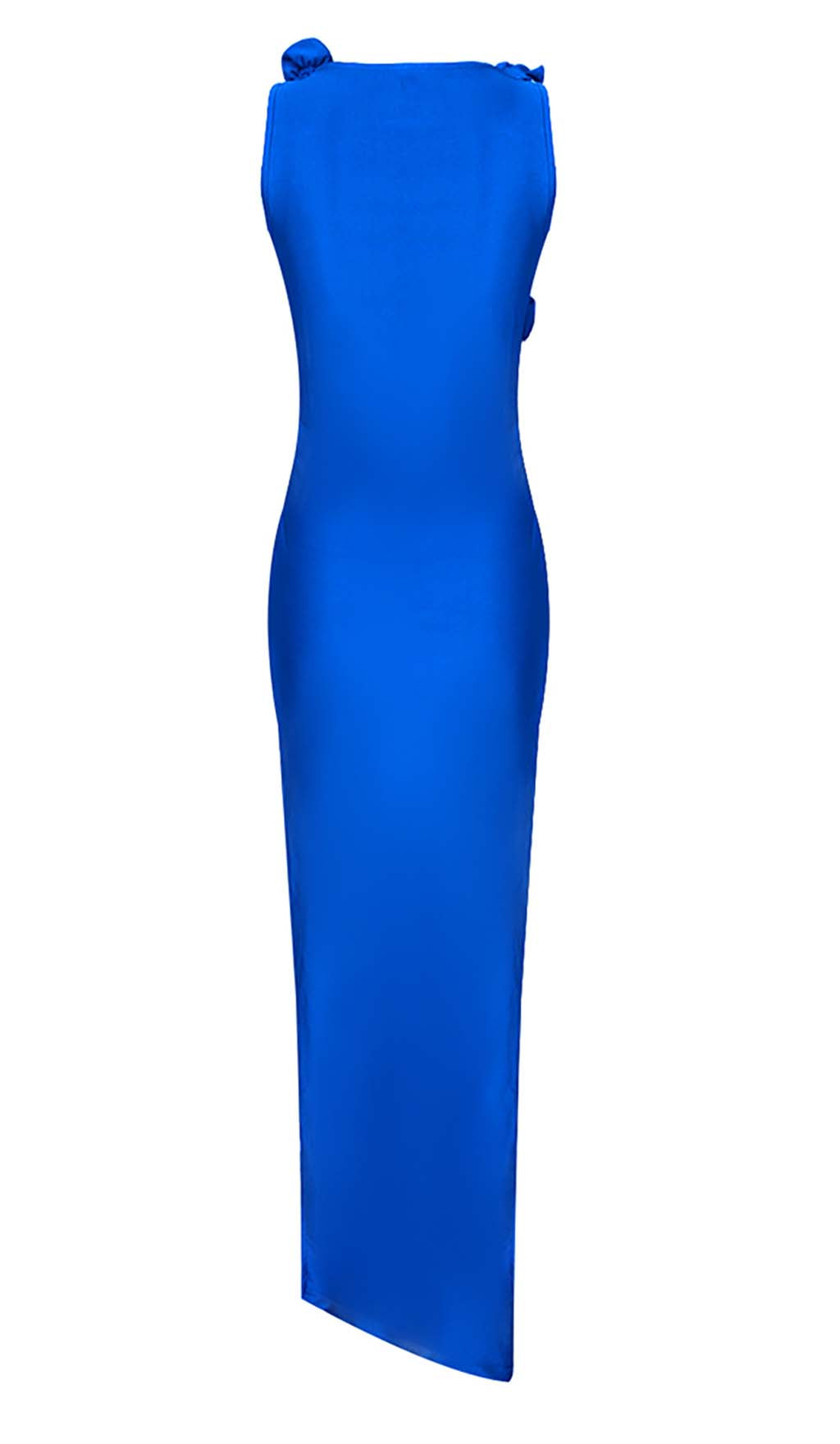 Rose-EmbelliShed Satin Midi Dress In Blue