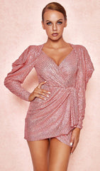 Rose Gold Holographic SequinNed Wrap Dress