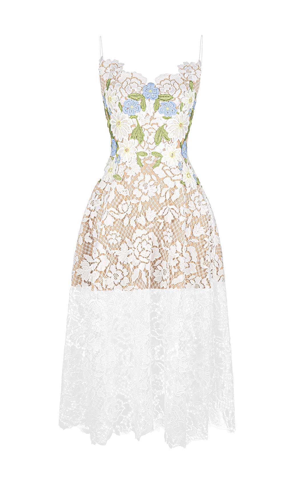 RoseS Lace A-LIne Midi Dress In White