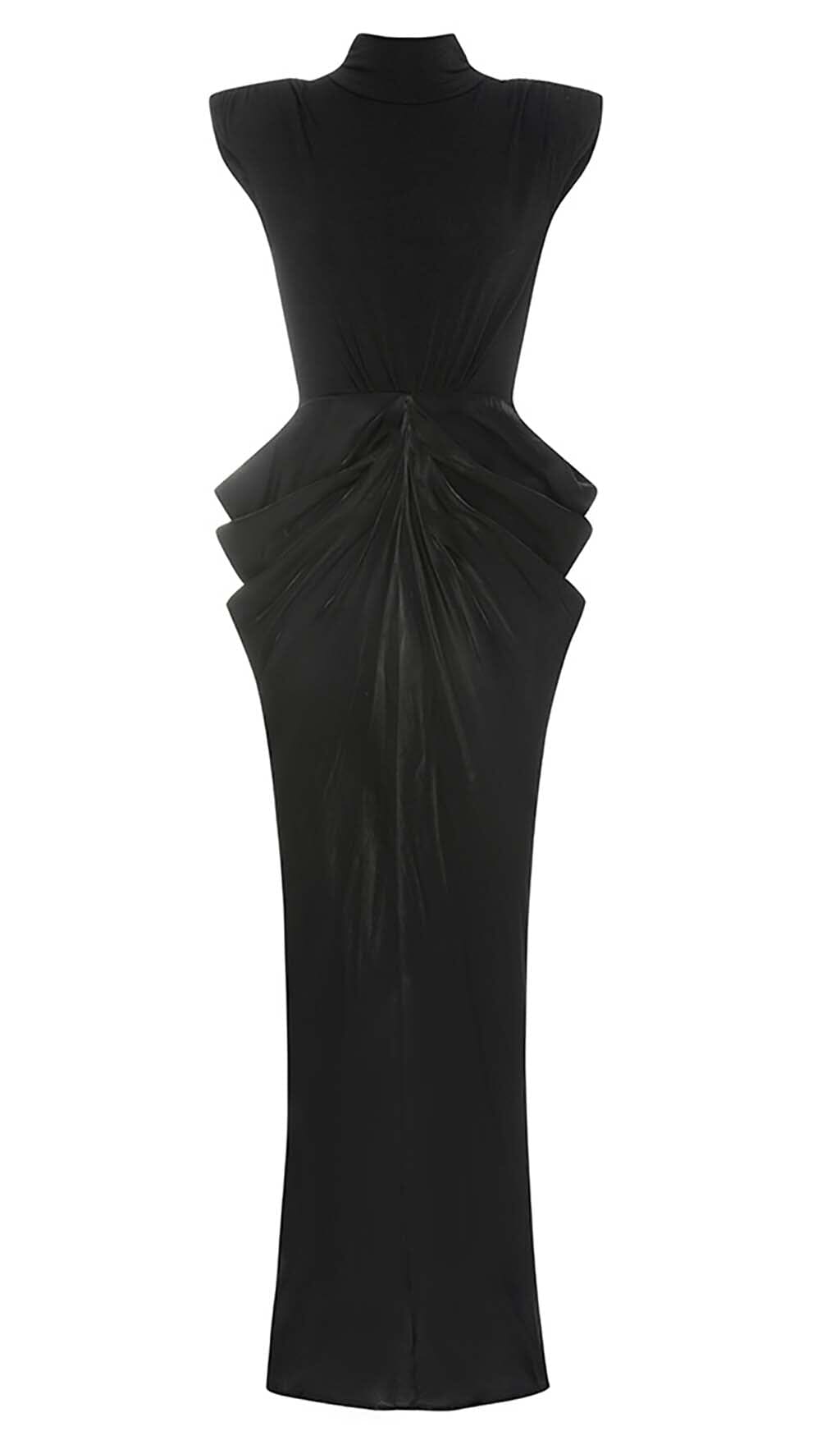 Ruched Off Sleeve Maxi Dress In Black