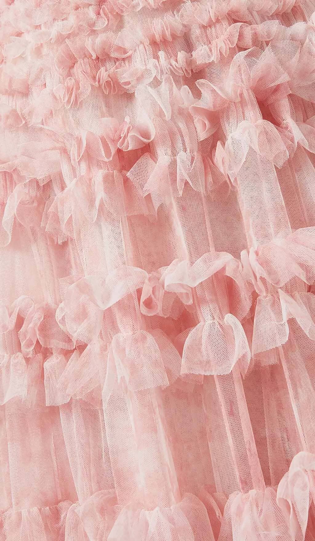 Ruffle Off Shoulder Tiered Midi Dress In Pink