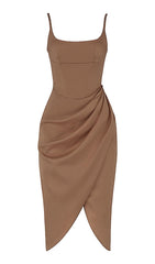 Satin Midi Dress In Brown