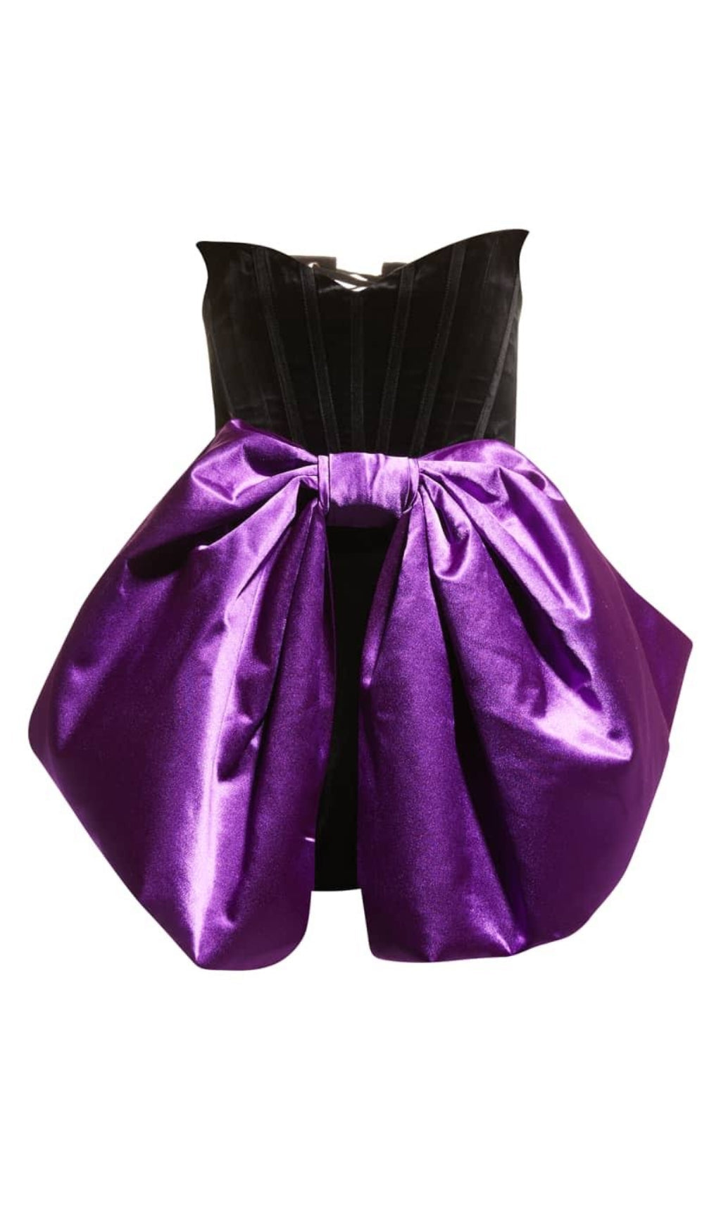 Satin Bow Mini Dress In Electric Purple