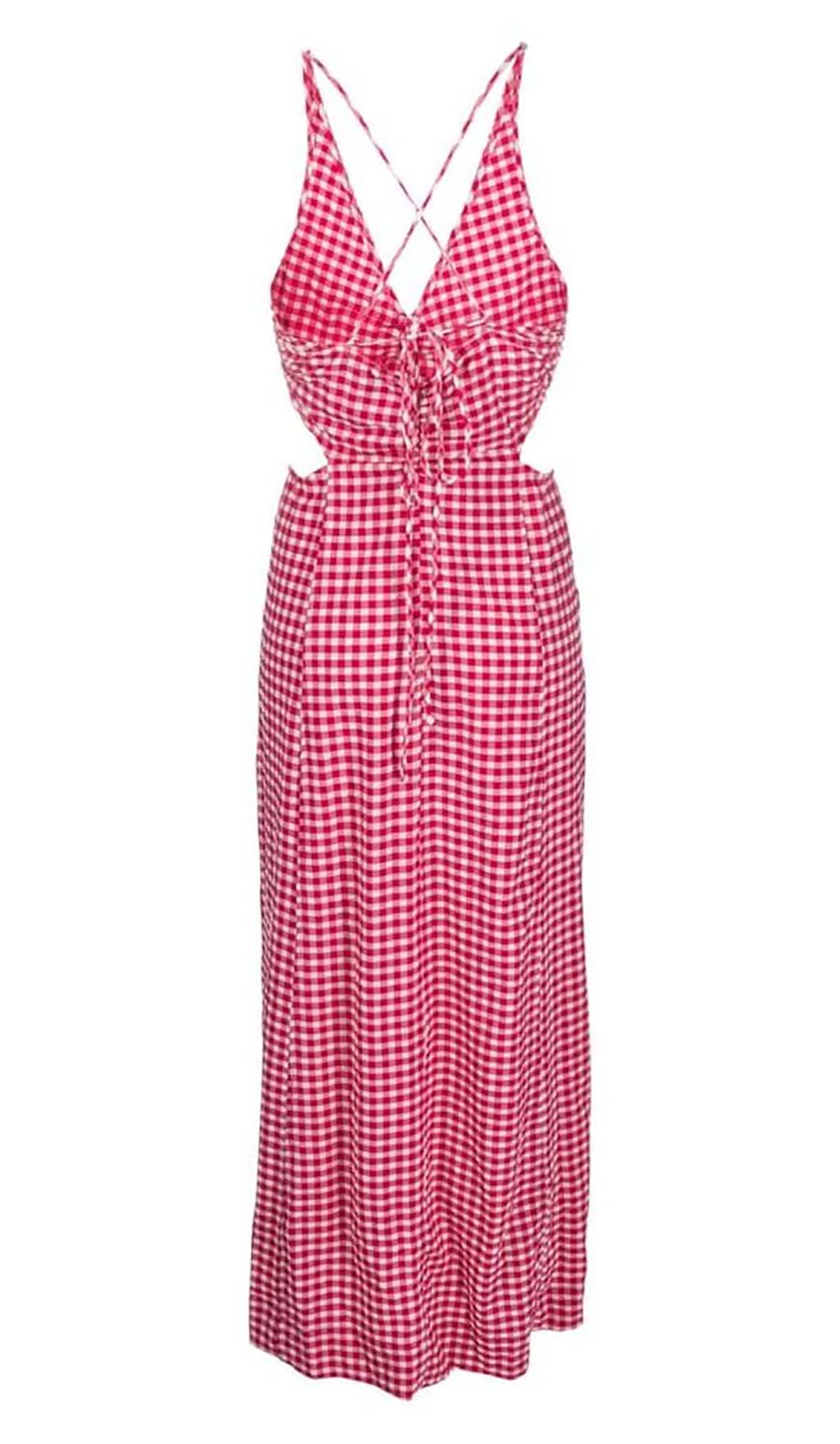 Seersucker Plunge Maxi Dress In Pink