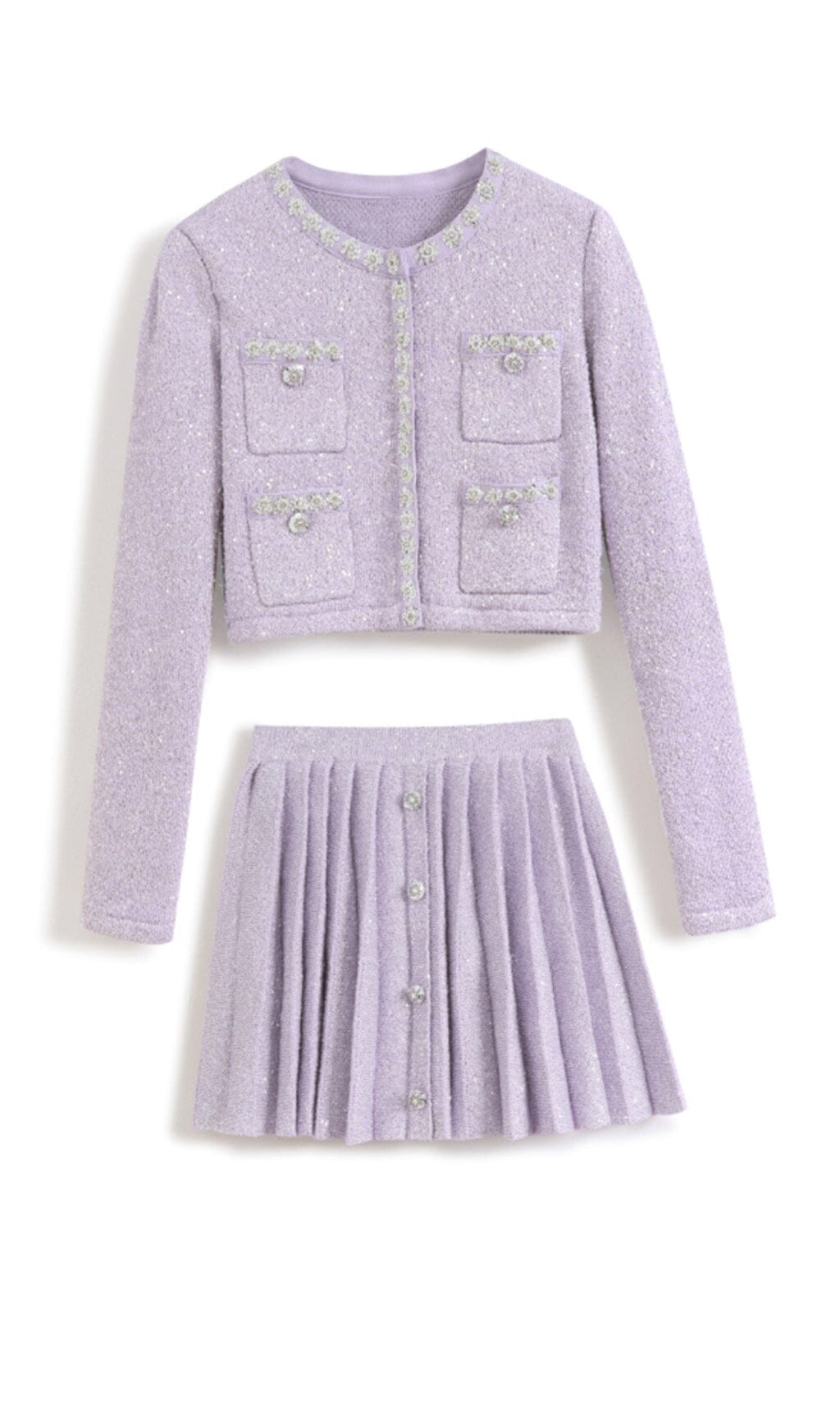 Sequin Pleated Two Piece Set In Lilac