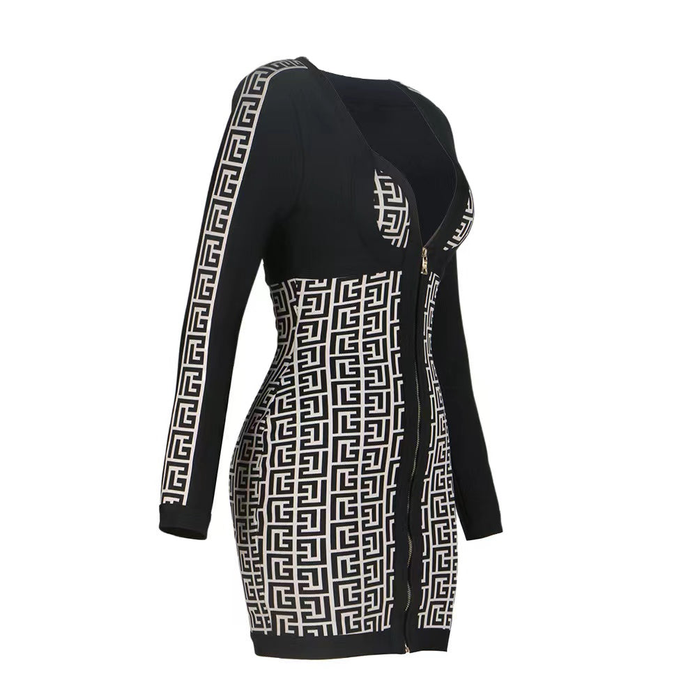 Shoulder Pads Knitted Mini Dress In Black