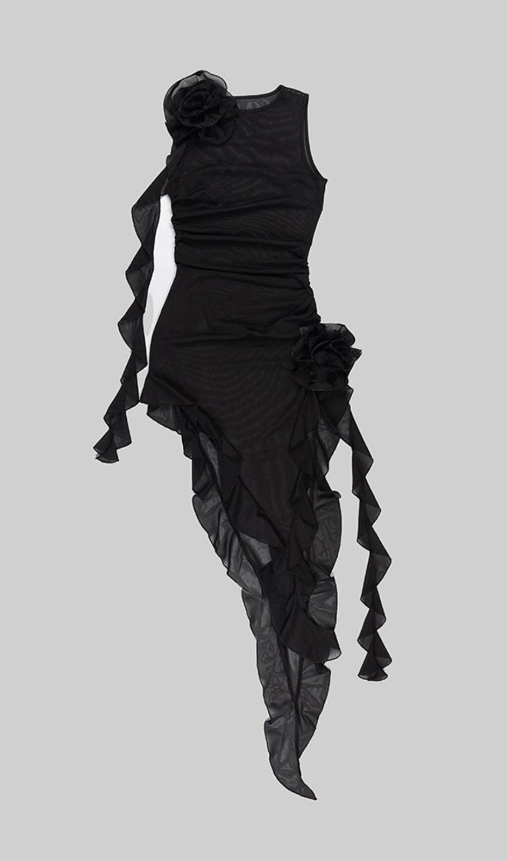 Perspective Ruffle Midi Dress In Black