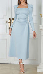 SquAre Neck FlAred Midi Dress In PASTeL Blue