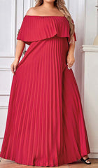 Strapless Pleated Maxi Dress In Red