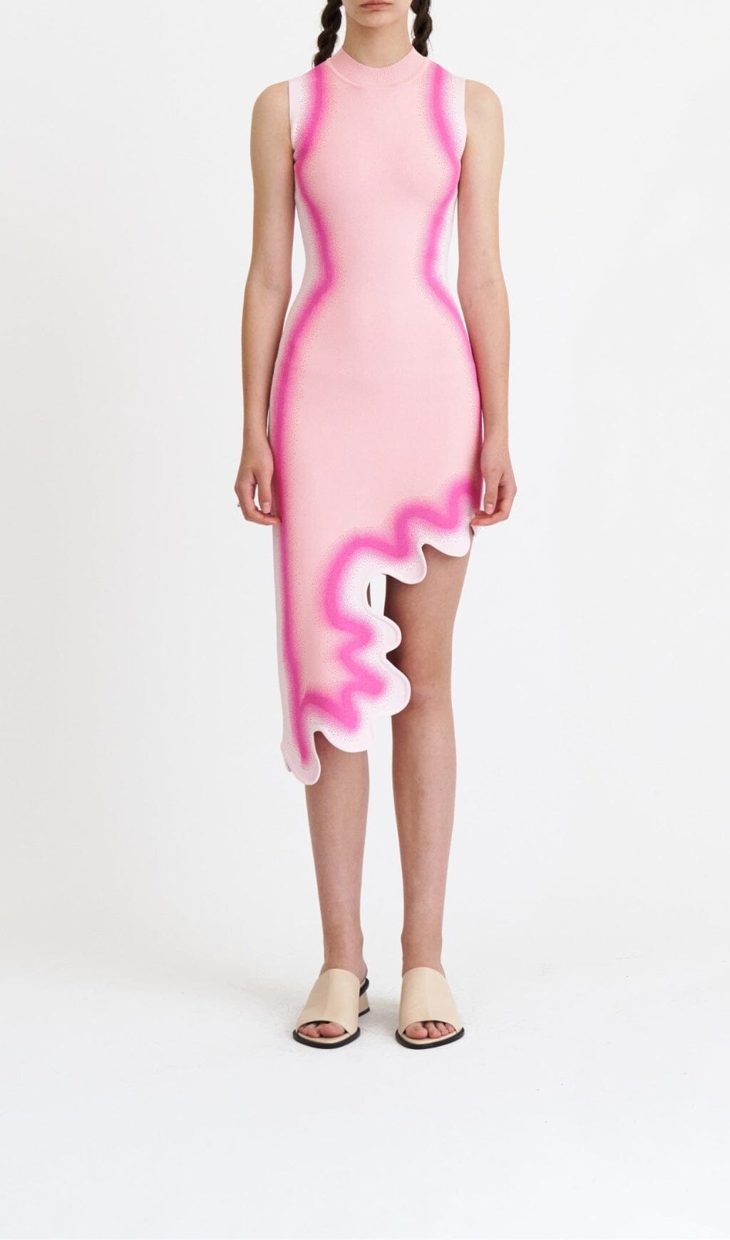 Stripe Asymmetric High Low Dress In Pink