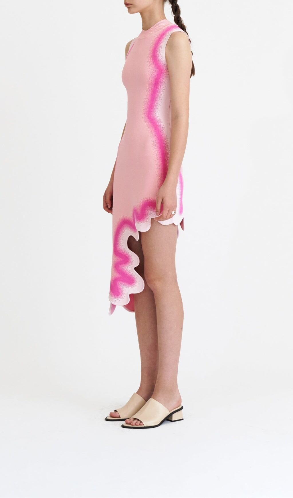 Stripe Asymmetric High Low Dress In Pink