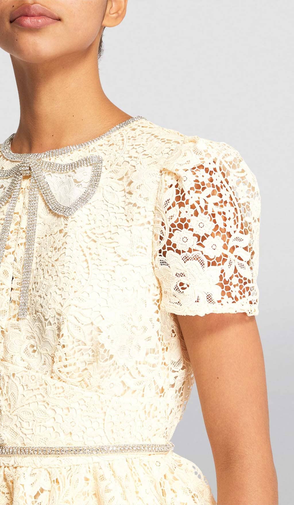 Lace Bow Mini Dress In White