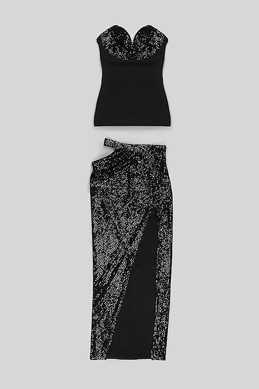 Shiny Sequins Strapless Top Split Skirts