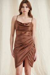 Chocolate Satin Ruched Mini Dress