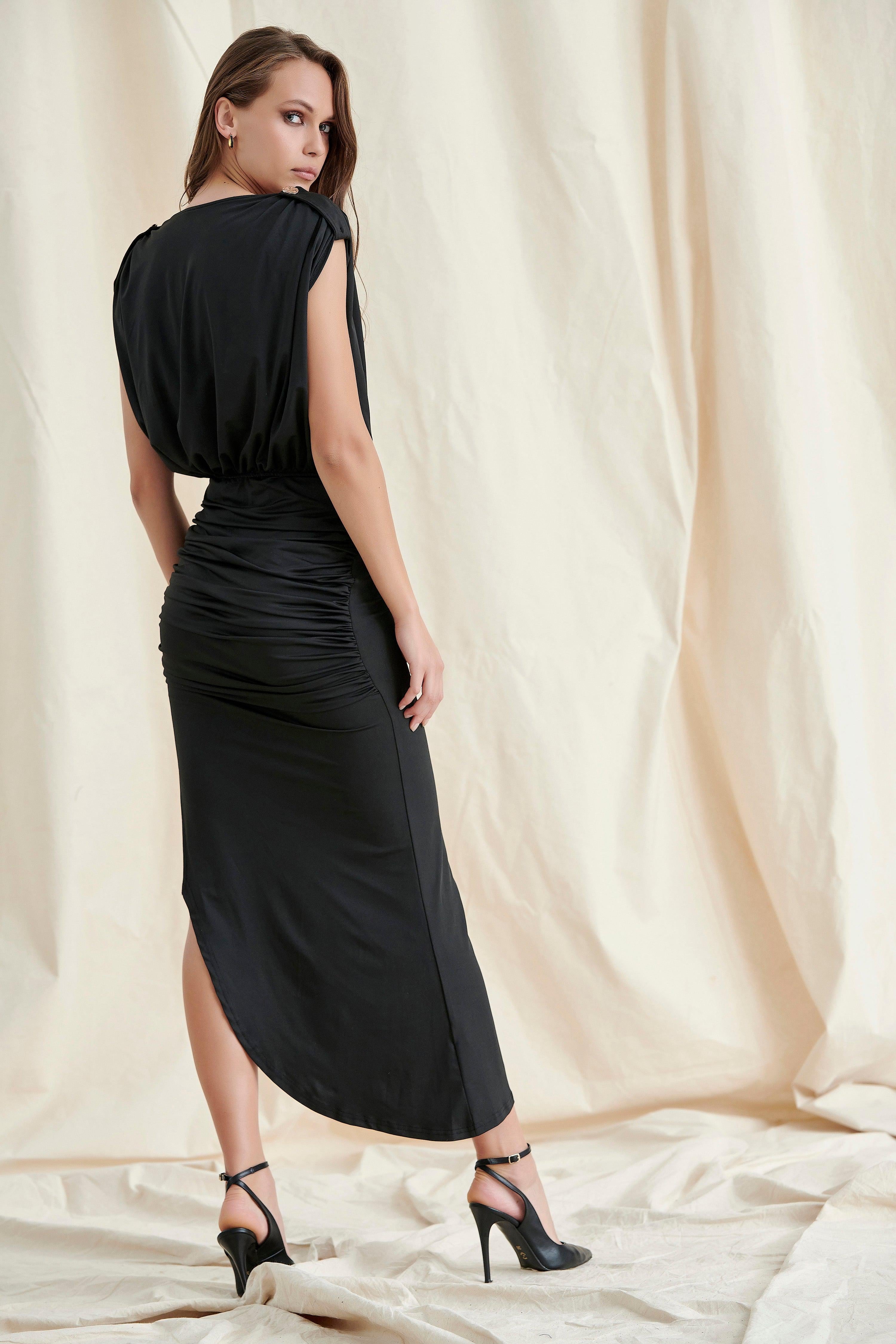 Black Plunge Chain Maxi Dress