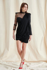 Black Long Sleeve Ruched Mini Dress