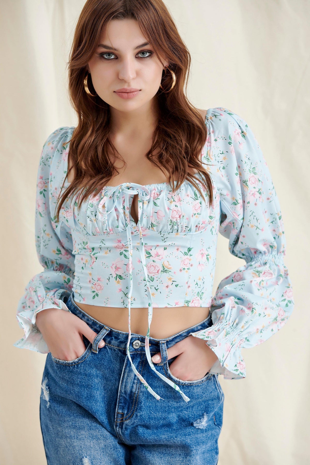 Floral Puff Sleeves Top