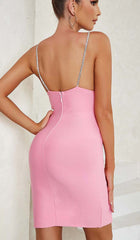 V-Neck Crystal Strap Mini Dress In Pink