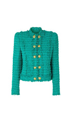 Cotton-BLEND Tweed Jacket In Green