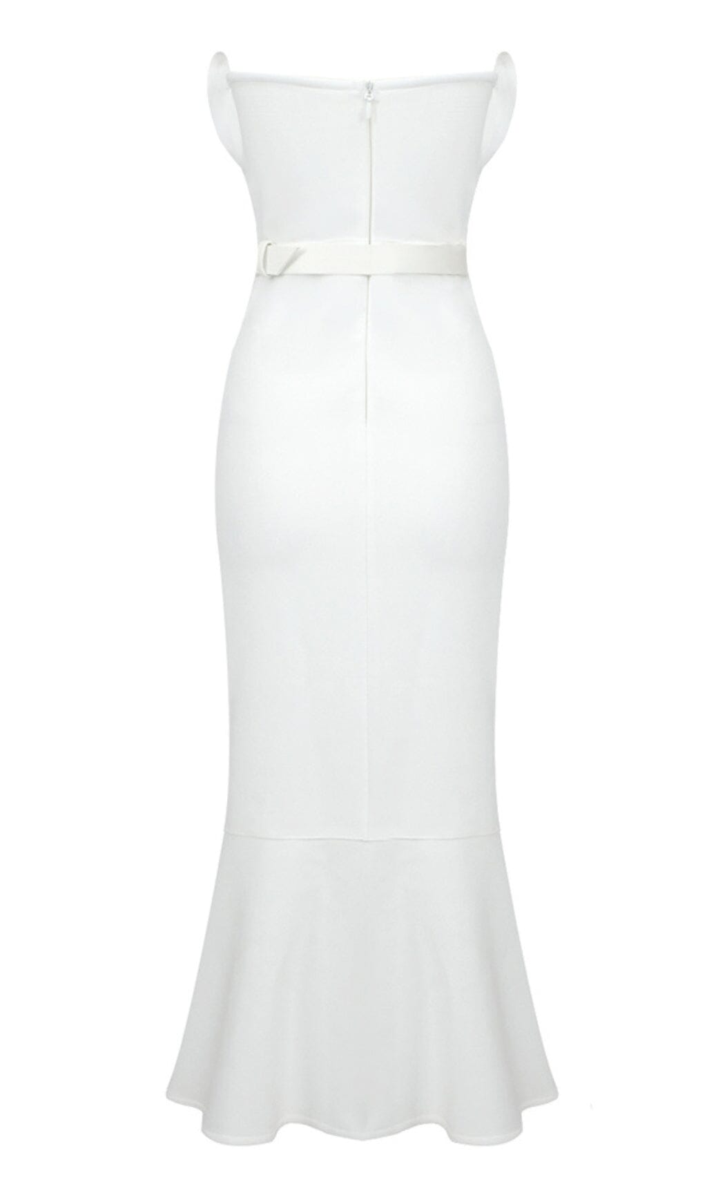 Waist-Tightening Pearl Midi Dress In White