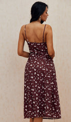 Wine Floral Bustler Midi Dress