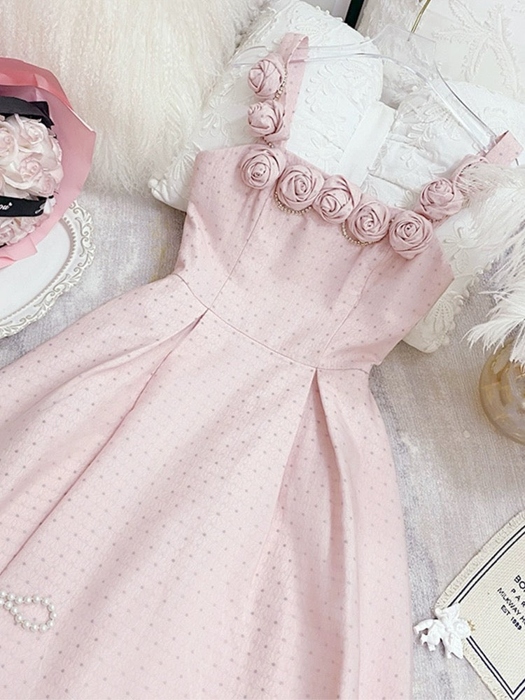 Rhinestone Rose Applique Mini Dress In Pink