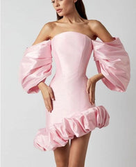 Puff Asymmetric Mini Dress In Pink