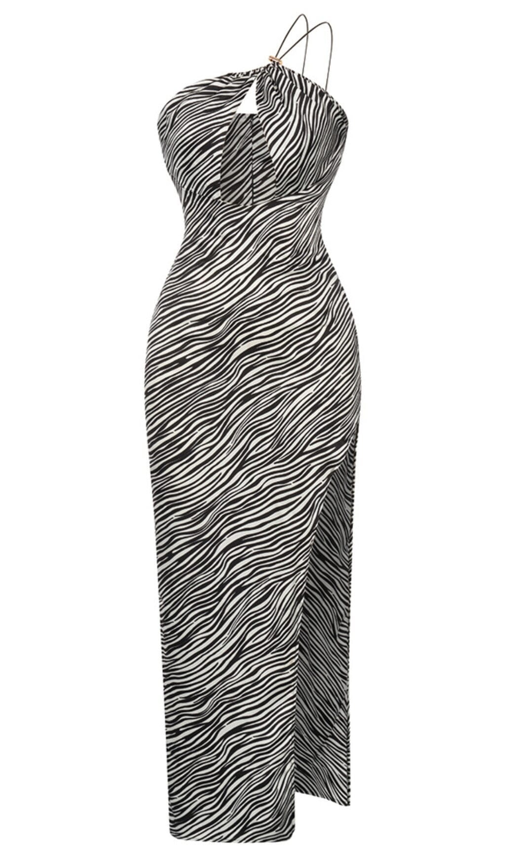 Zebra Linen Feel Halter Midi Dress