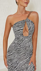 Zebra Linen Feel Halter Midi Dress